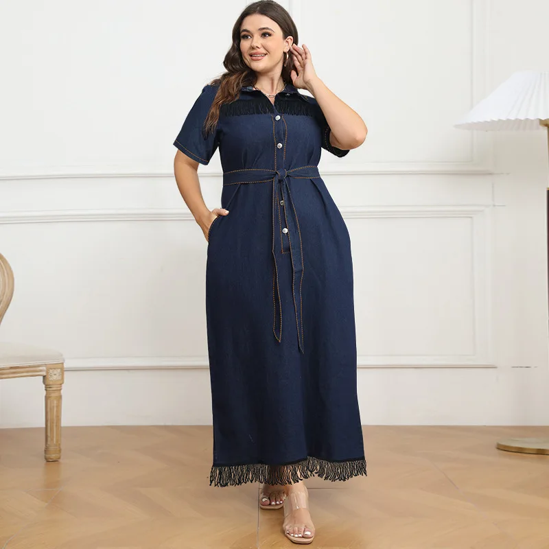 short sleeve plus size denim dress Plus Size Grey Daily Denim Puff Sleeve Babydoll Dress Mini Dress
