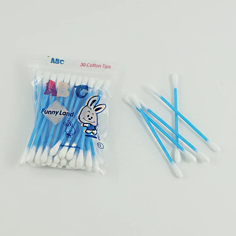 disposable good quality 30pcs colorful baby cotton swab double round head plastic stick for ear cleaning