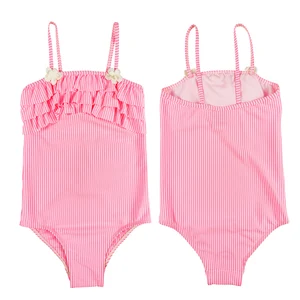 Girls One-piece Swimsuit Striped Pattern Anti-UV Waterproof Breathable Quick Dry Polyester/Elastane Pink Beachwear