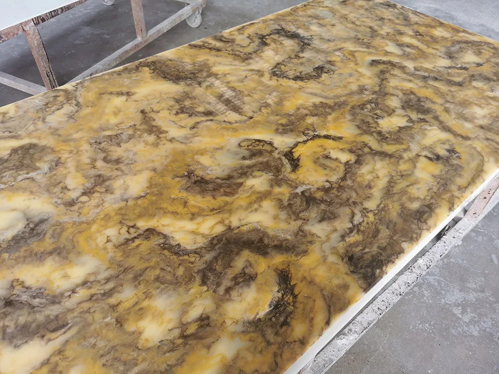 Artificial Backlit Resin Marble Translucent Tiger Onyx Slab for Led Lighted Translucent Marble Bar Counter