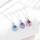 minimalism design waterdrop colorful rhinestone 925 sterling silver chain argent silber pendant necklace with swarovski crystal