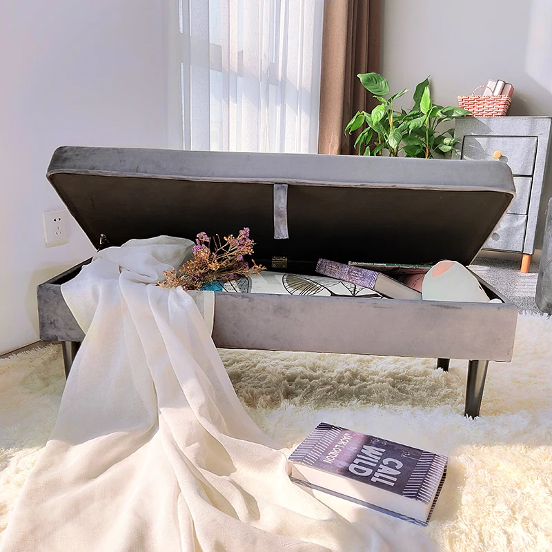 Customized Factory Wholesale Ottoman Bench Bedroom Design Velvet Storage Bench Ottoman Upholstered Bed End Stool Piano Stool