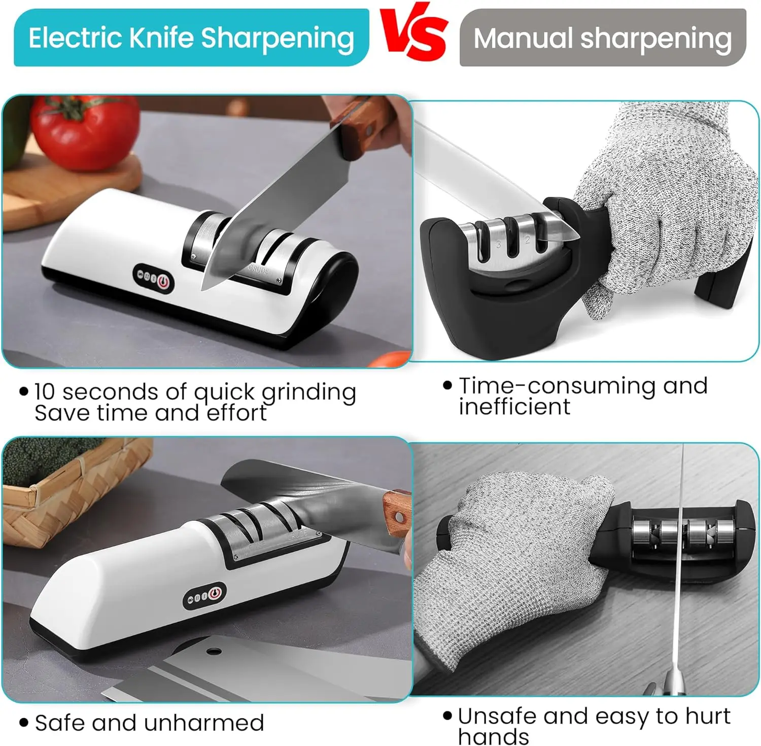 Professional 2-Stage Electric Knife Sharpener, Knife Sharpener for Kitchen Knives with Quick Sharpening and Polishing Function