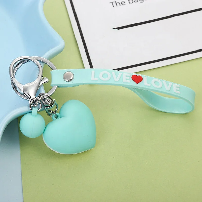 Colorful Rubber Key Chain Loving Soft Pvc Plastic Kpop Heart Cute Girl 3d Keychain