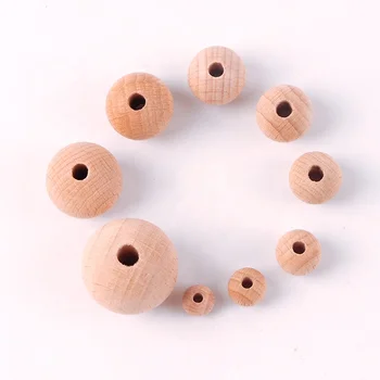 Factory Direct Natural Beads Beech Wood Loose Diy Jewelry Accessories Round Wood Beads