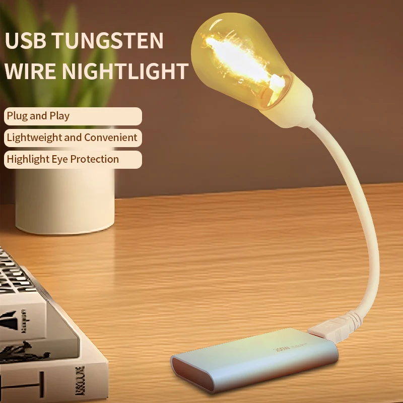 New USB Mini Bulb USB Direct Charge Tungsten Light Warm Yellow Working Night Reading Light Work LED Light