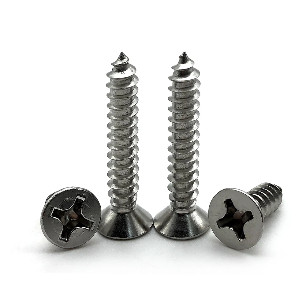 304 316 Stainless steel phillips low profile ultra low thin flat head flat tail self tapping thread forming screw for plastic