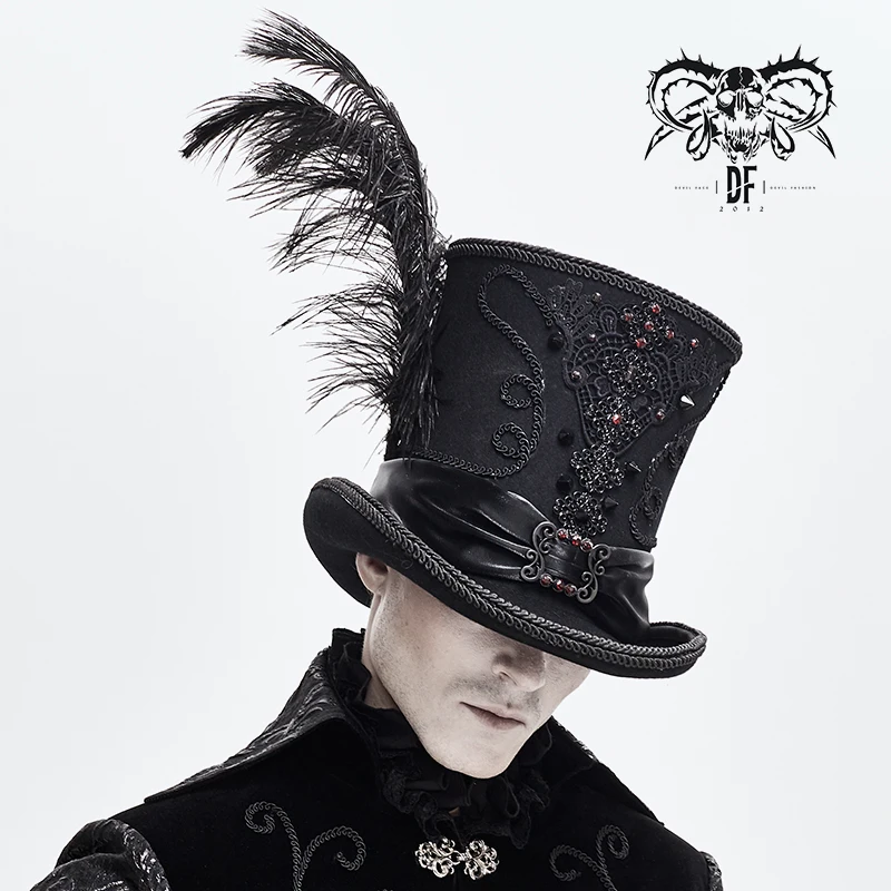 As069 Devilファッションパーティーゴシック紳士リベットスタッズウール男性トップ帽子黒と羽 - Buy Gothic Men Top  Hat,Black Woolen Top Hat,Woolen Hats For Party Product on Alibaba.com