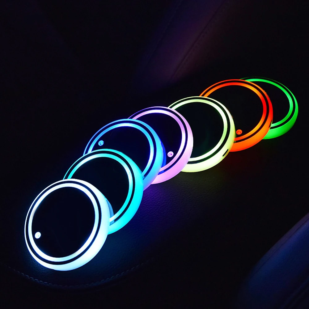 LED Car Cup Holder RGB Light Mat Pad Drink Coaster Interior Decoration Surprise 