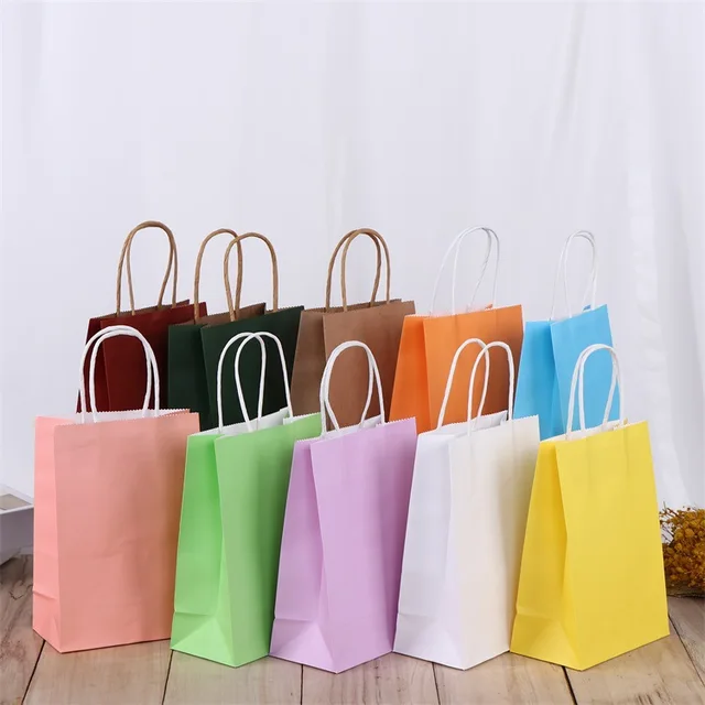 Wholesale Cheap Custom Printing ECO Take Away Shopping Brown Paper  Kraft Bags Colorful Flat Bottom Kraft Gift Paper Bag