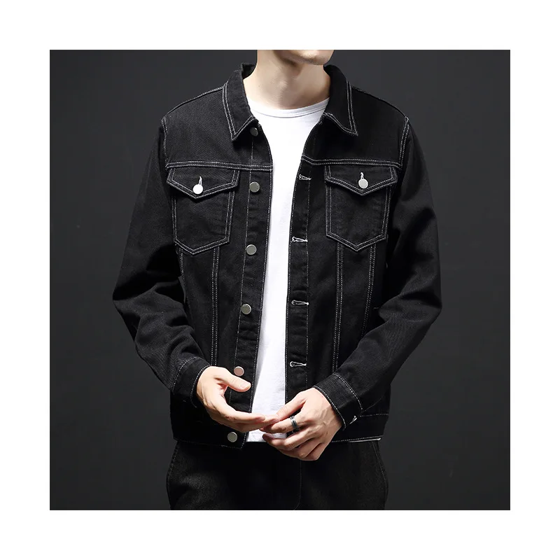 High Quality Cotton Denim Jacket Custom Men'S Long Sleeve Jacket Plus Size University Jeans Denim Jacket Coats for Man supplier