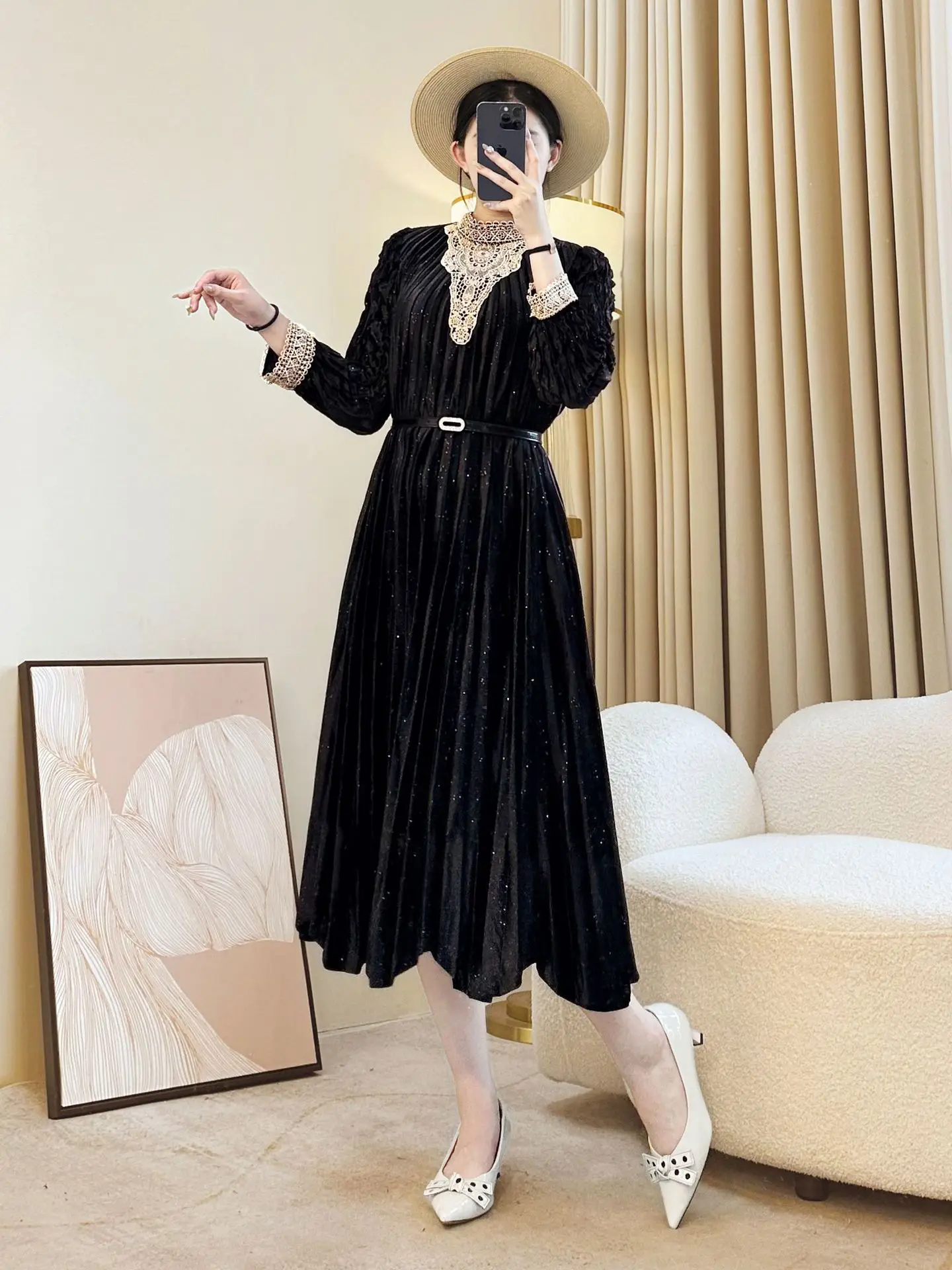 white christmas dresses Montsand Beige Pleated Maxi Dress main image 1