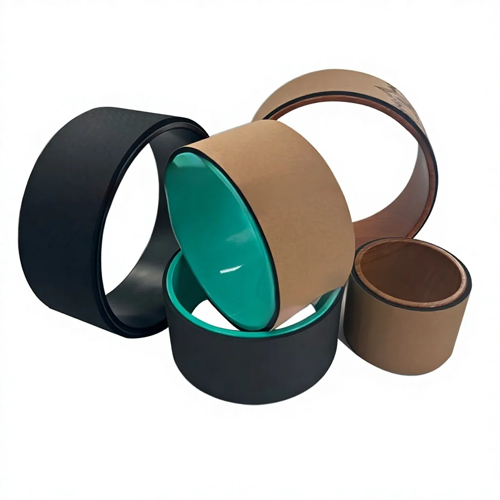 Three-Piece Cork Wood-Grain Yoga Wheel Pilates Support Set in Small Medium Large Sizes