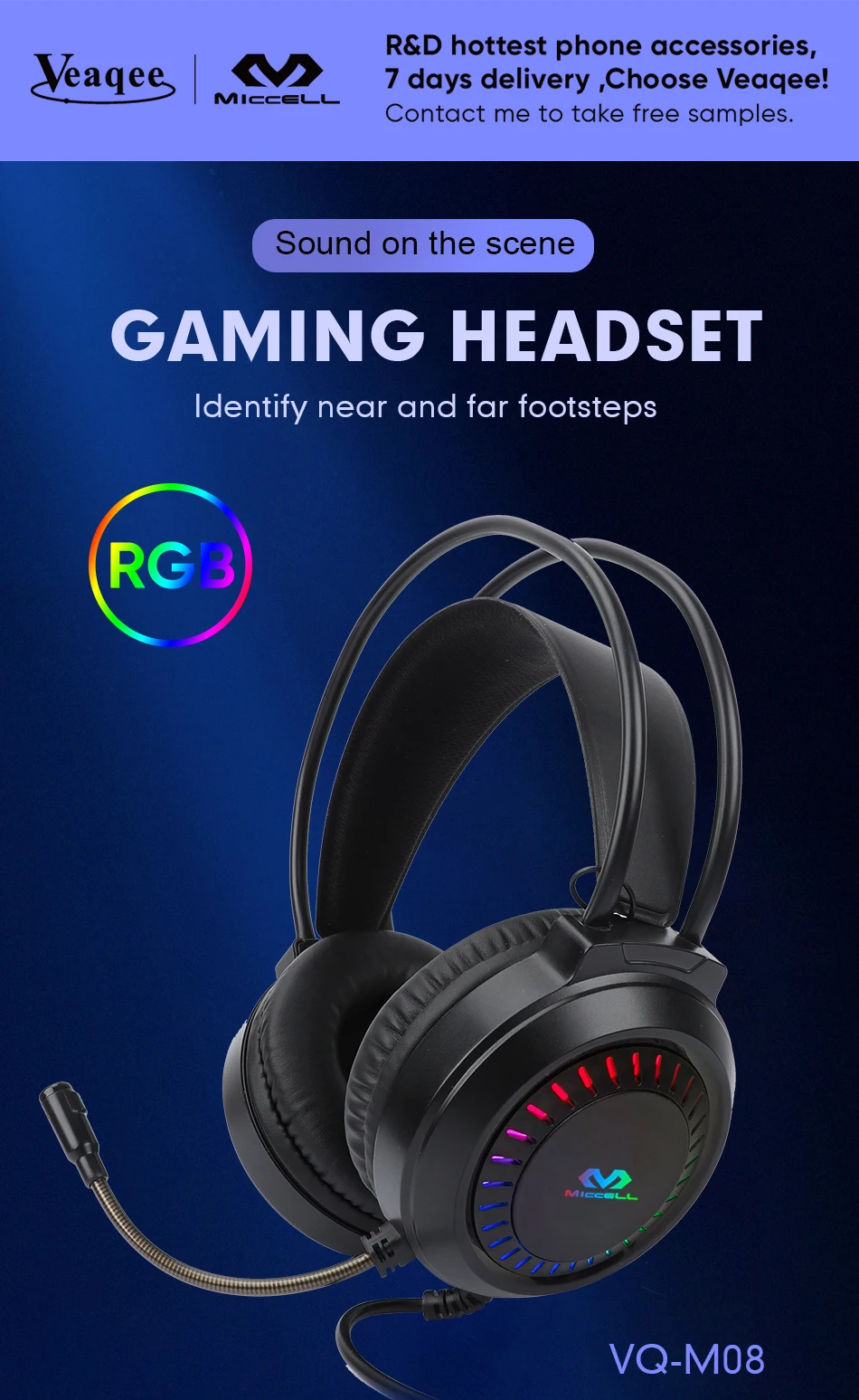 Oem Gamer Headset Rgb Light Usb Music 
