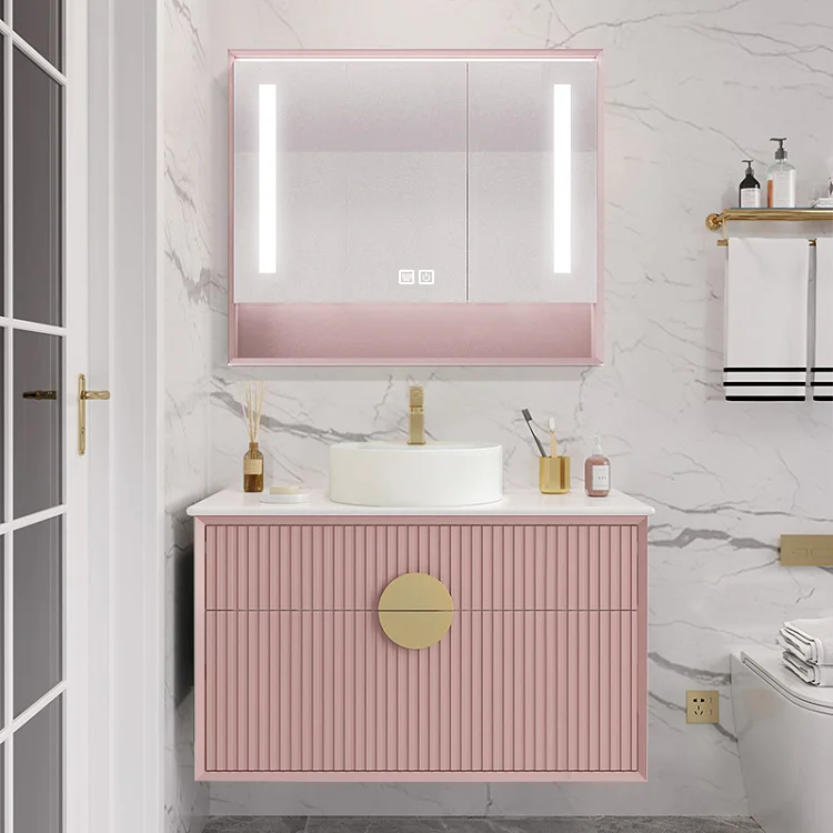 New Product Pink Bathroom Washroom Vanity Units With Sink