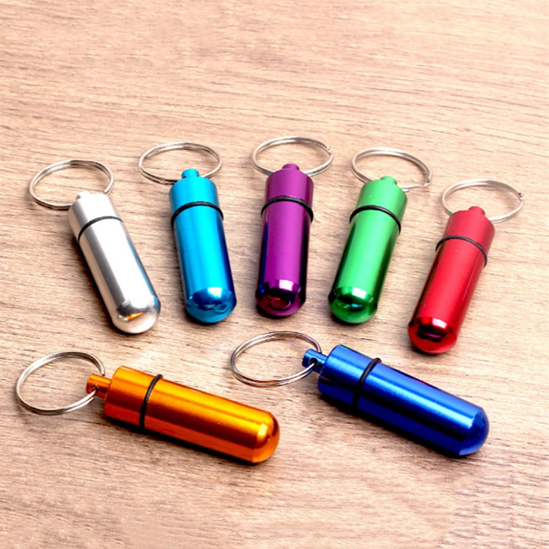 Waterproof Metal Easy to Take Right Angle Cap Pill Case Keychain with 1aser Engrave Logo