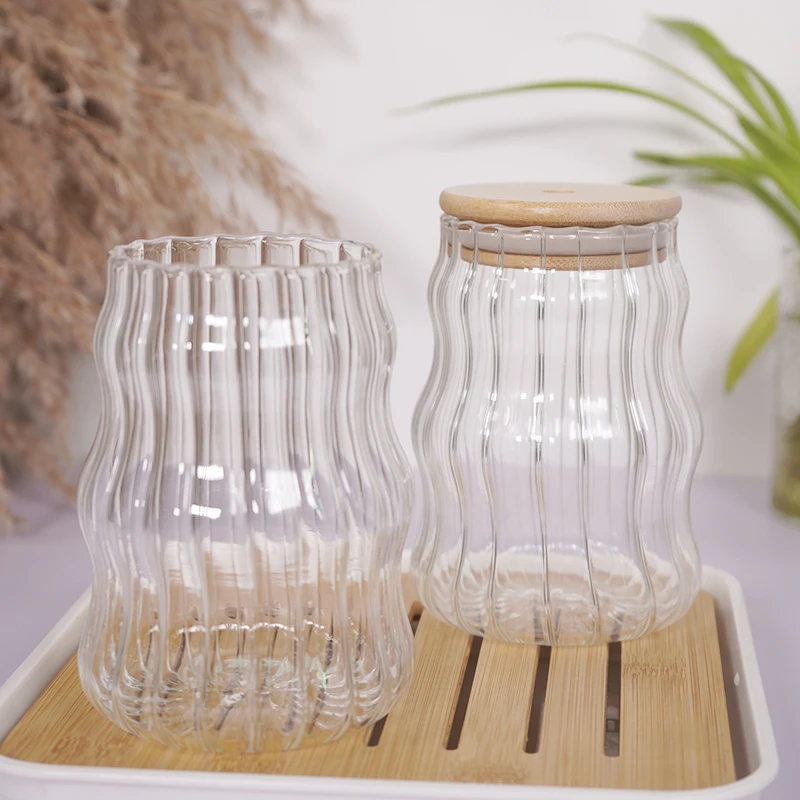 500ml wave shape ribbed High borosilicate Glass Beverge Tea Coffee Cup supplier