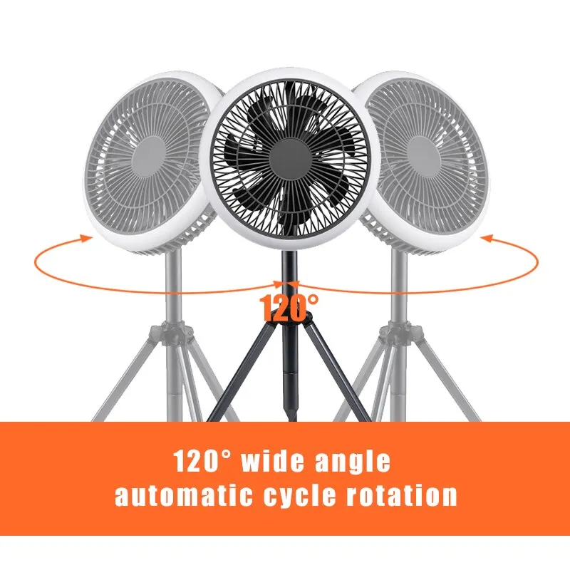 10000mAh Smart Camping Fan APP Control with Lamp USB Rechargeable Electric Tripod Fan Portable Ceiling Fan Desktop Air Cooler
