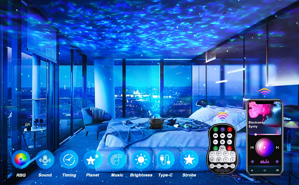 Usb Star Night Light Bedroom Ceilling Light 3 In 1 Rgb Led Music Starry