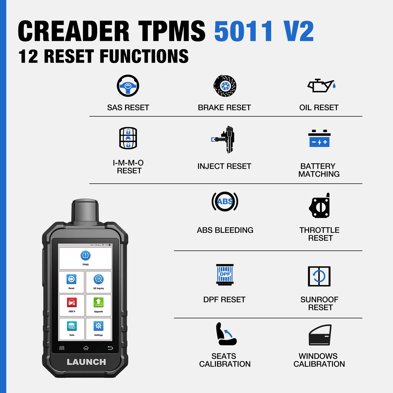 Magazzino USA UE LANCIO Creader TPMS CRT5011 V2 Strumento di scansione per la programmazione del sensore di pressione pneumatici_voghion.com