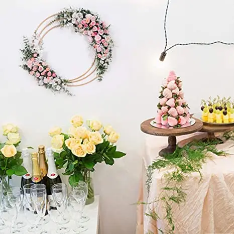 Tailai Geschnitzter Umweltfreundlicher Holzkreis Bambus Blumen  Makramee-Ring DIY Traumfnger Hochzeitskranz Deko Wandbehang