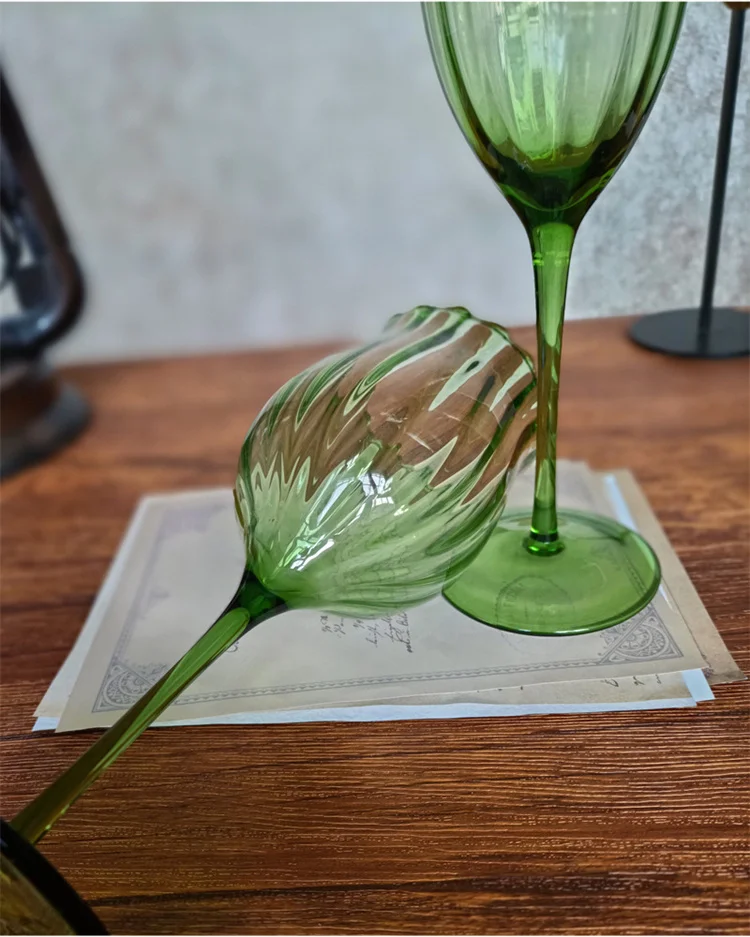 solhui vintage green wave glass goblets