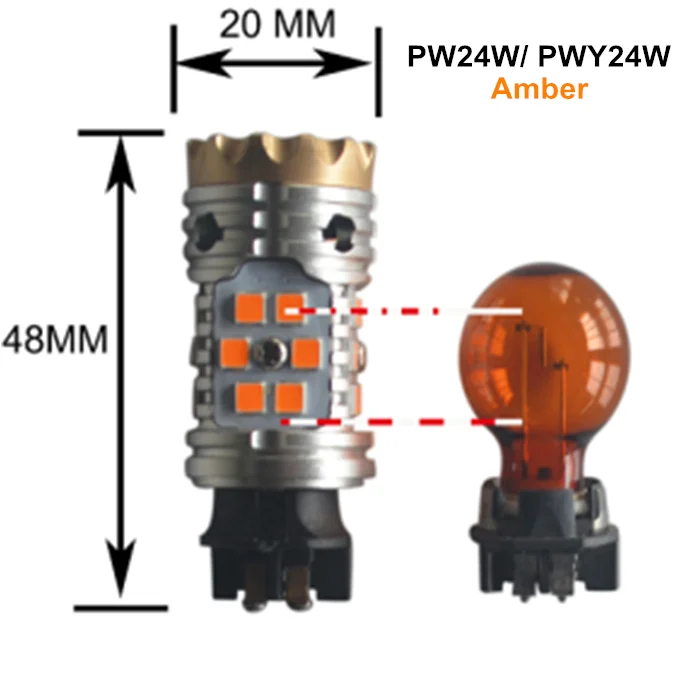 FSYLX 24SMD 3030 Canbus Car LED Turn Signal Light PW24W PWY24W 7440 7443 LED Brake Parking Reversing Lights for Sonata CE