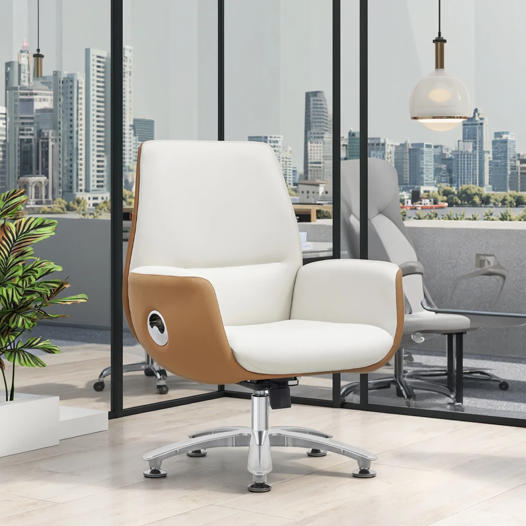 Modern Fixed Base Executive PU Leather Chair Thick Iron Frame Durable Swivel Tilt Function Commercial Furniture Solution 2