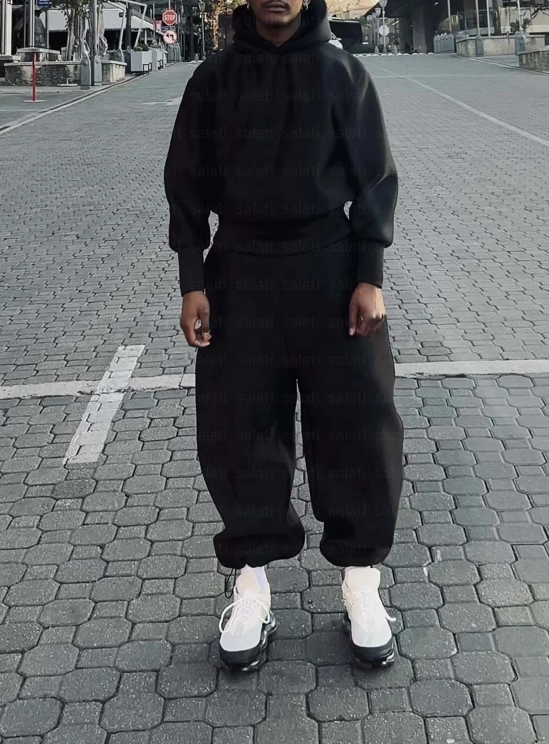 Salati Essentials Men Hoodie Set Monochrome Straight Leg Plain Blank Oversized Winter Heavyweight Sweat Suit Sweatsuit gallery 8
