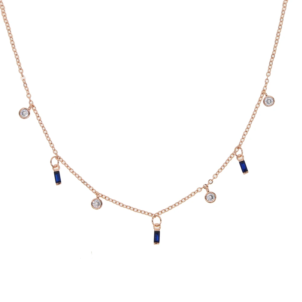 2023  Colorful Rectangle Cubic Zirconia Cz Drop Charm Multi Layer Women Elegant Summer Necklace
