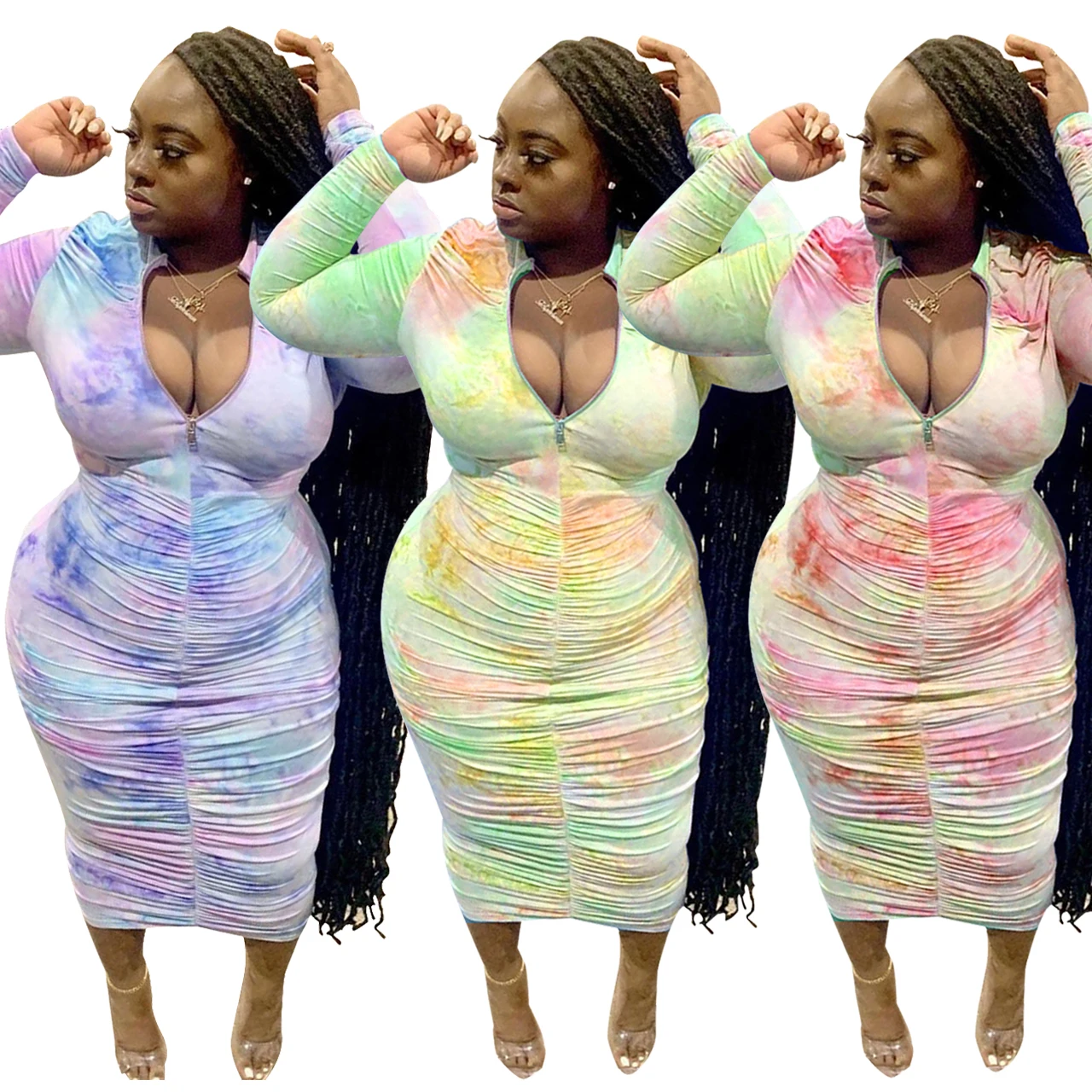 Long Sleeve Zipper Bodycon Dress Xxxxl 