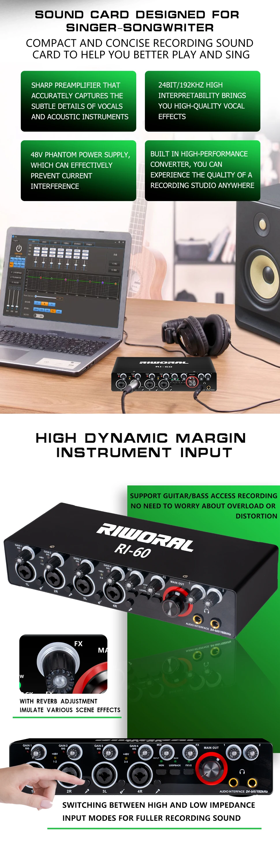 Ri60 Usb Sound Card Professional 4 Channels Digital Mixing Usb Computer External Sound Card For