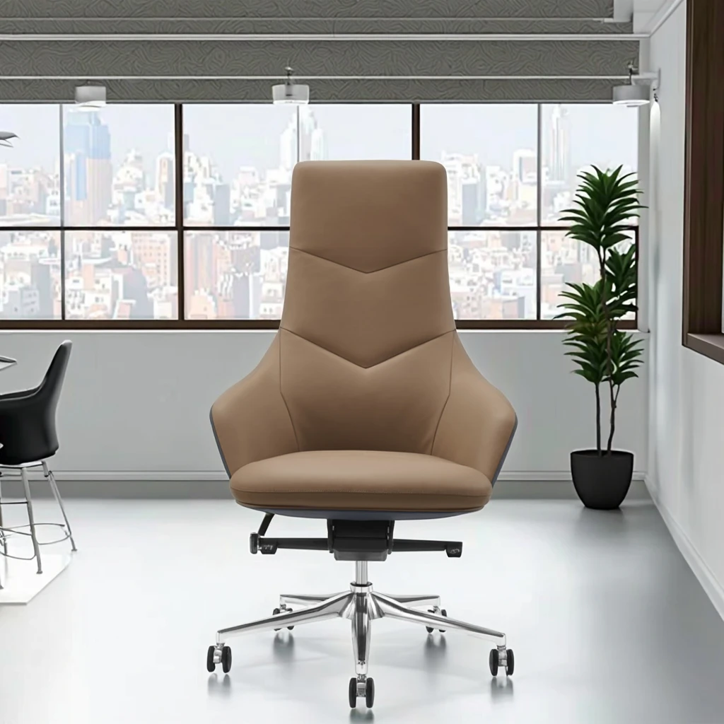 High Quality Modern Ergonomic Adjustable PU Leather Executive Office Chair with Aluminium Base 4