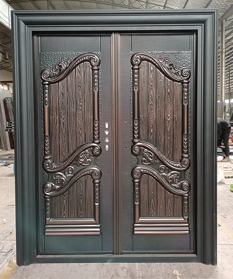 TECHTOP Luxury Classic Steel Double Door Front Entry Non-Standard Security Main Gate for Villa Pooja Room Church Detailed Design