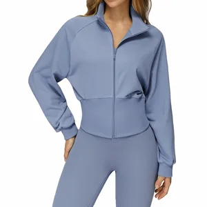 New Customized Women's Long Sleeve Zip up Jackets Fitness Zipper Sportswear Gym Autumn Winter Loose Sweatshirt Jacket