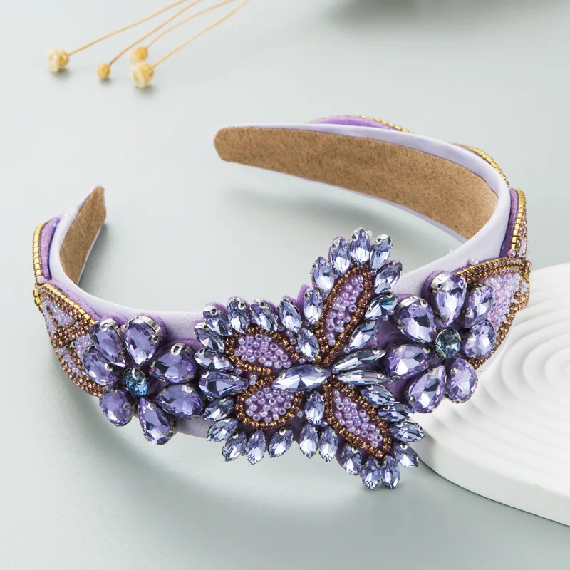 Luxurious Floral Beaded Headband in Purple and Gold Lilac Satin Headband: Beaded Floral Hair Accessory - Etsy main image 2