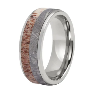 Fashion Ring Jewelry Nature Deer Antler and Meteorite Inlaid Titanium Superconductor Men's Wedding Band