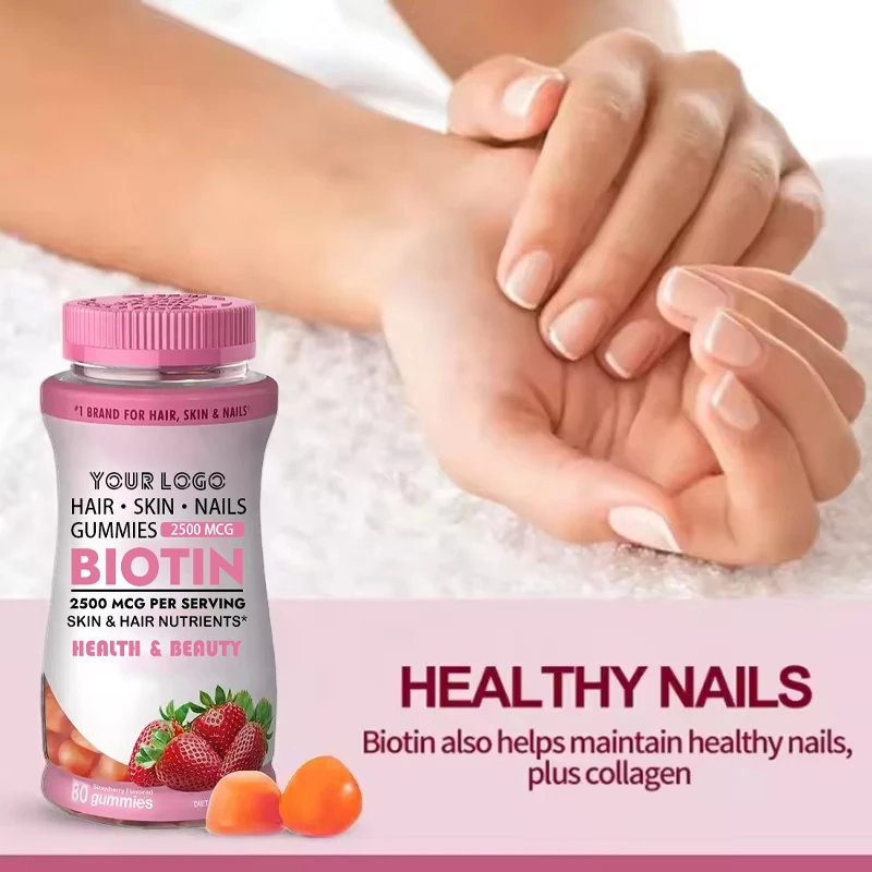 OEM Private Label Hair Skin Nails Gummies with Biotin Collagen Strawberry Flavor Beauty Dietary Supplement Wholesale
