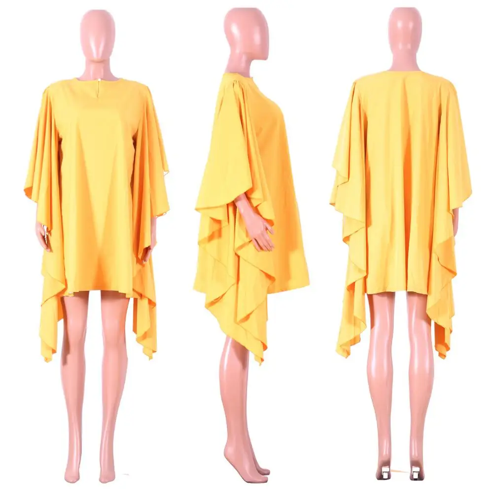 Europe and America Size Womens Long Sleeve Dresses Women Casual Pleated Loose Yellow Dress