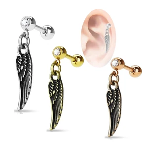 16G Rhinestone Angel Wing Cute Ear Stud Cartilage Earring Tragus Helix Piercing Fashion Ear Piercing Stainless Steel Jewelry