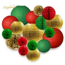 Nicro Popular Christmas Tissue Paper Honeycomb Circle Garland Paper Lanterns Wall Hanging Party Items Decoration Set