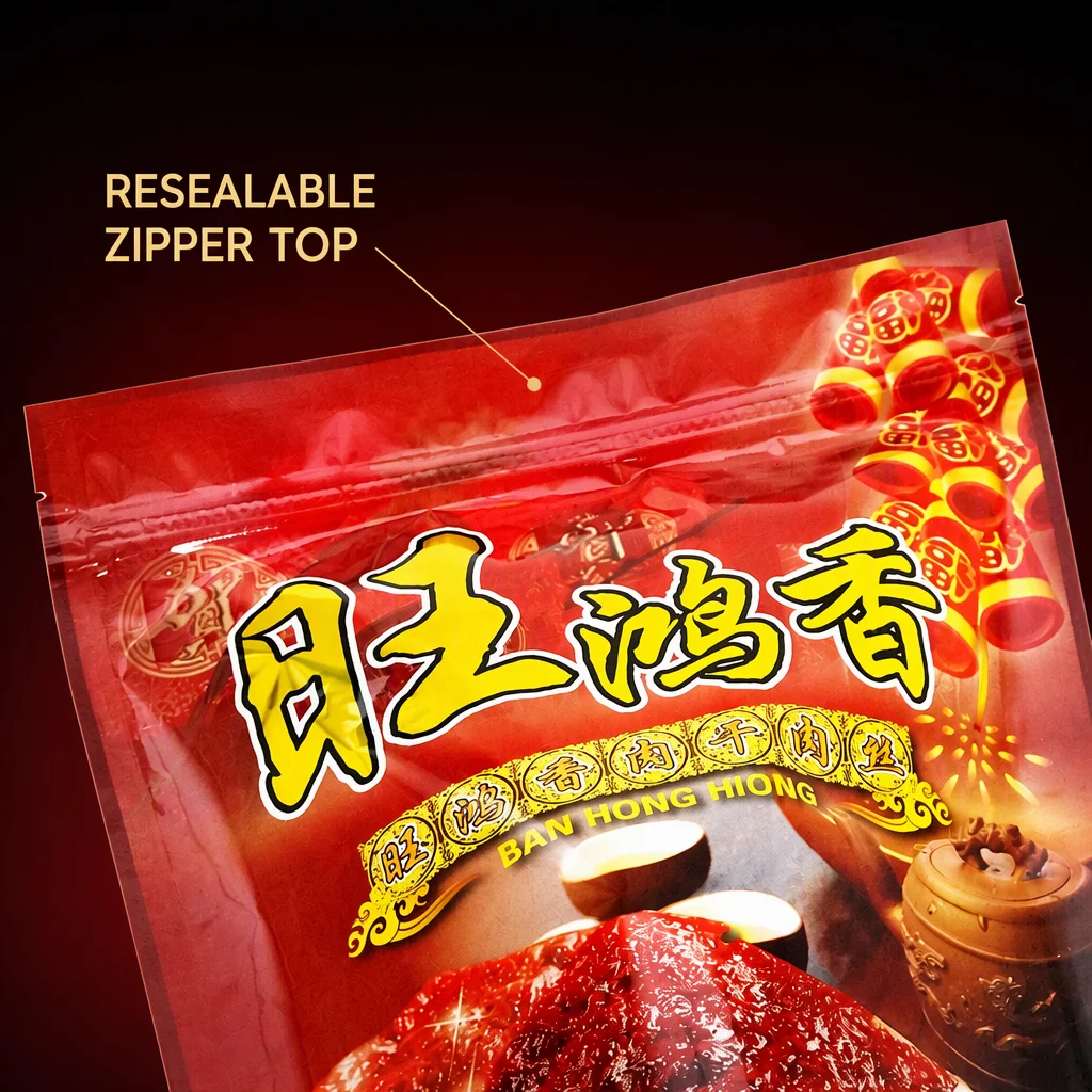 Custom Printed Plastic Mylar Zipper Bag for Pork Jerky Snacks Packaging