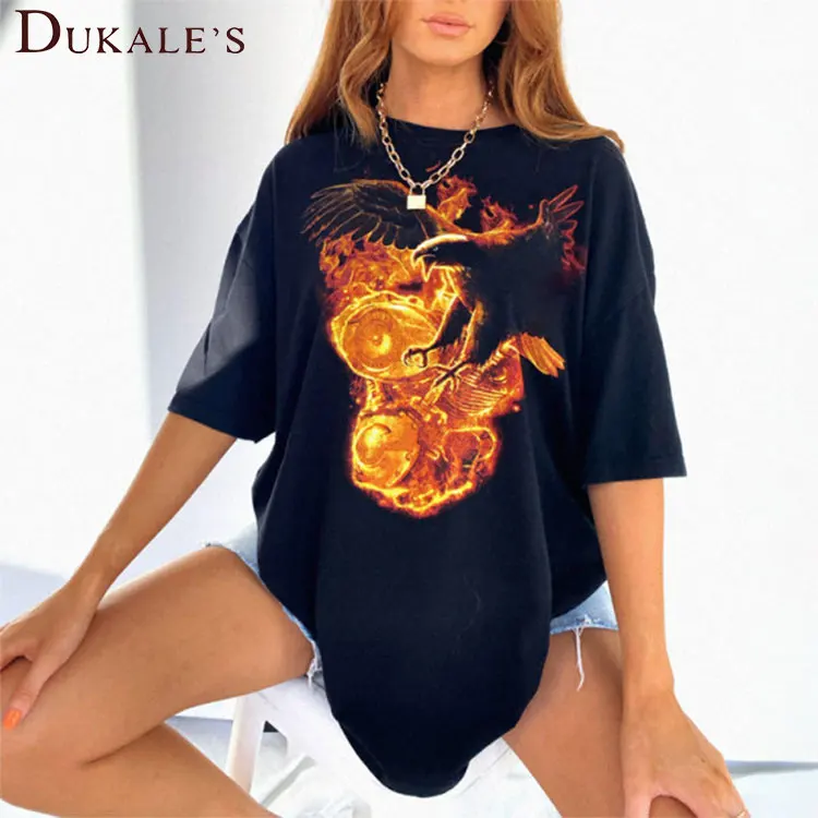 Женские Стрейчевые хлопковые футболки Dukale's, большие размеры, Прямые хлопковые футболки, женские футболки с графическим принтом и этикеткой на разрыв