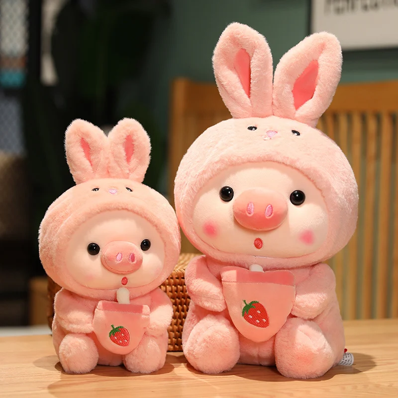Newest Arrival Boba Series Plush Pig Toy Wearing Animal Pajamas with Bubble Tea