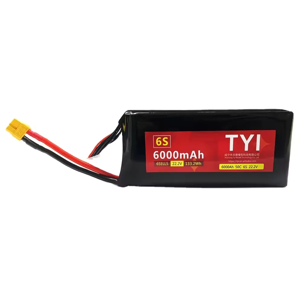 TYI 6S 6000mAh 22.2V 50C 6S1P Rechargeable Lipo Battery Long Range RC FPV Drones Accessories supplier