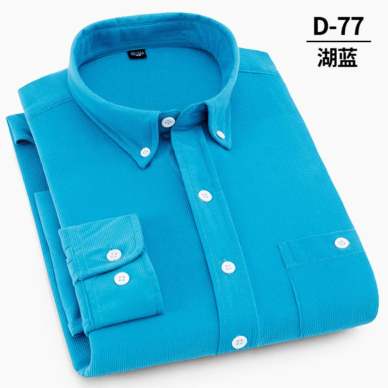 Corduroy men long sleeved slim fitting and thickened casual shirt