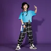 Completo blu a maniche corte + pantaloni a quadri