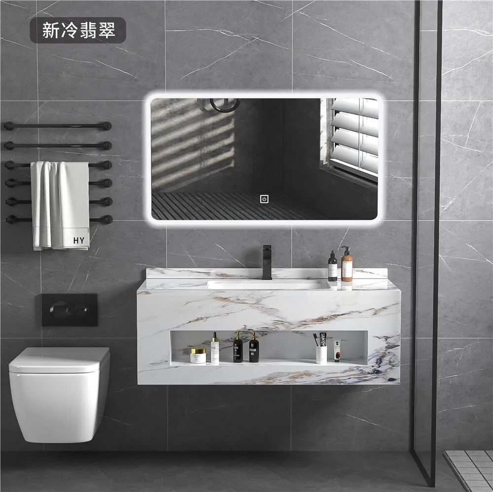 Artificial stone bathroom cabinet sanitary ware white marble slab vanity modern top double wall hung sink wash hand basin manufacture