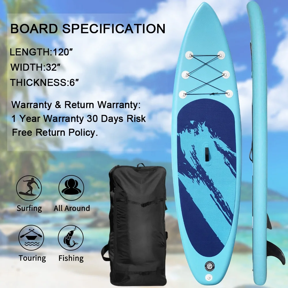 Blue 3 Layer Uv Resistant Pvc Surfboard Inflatable Standing Surf Paddle