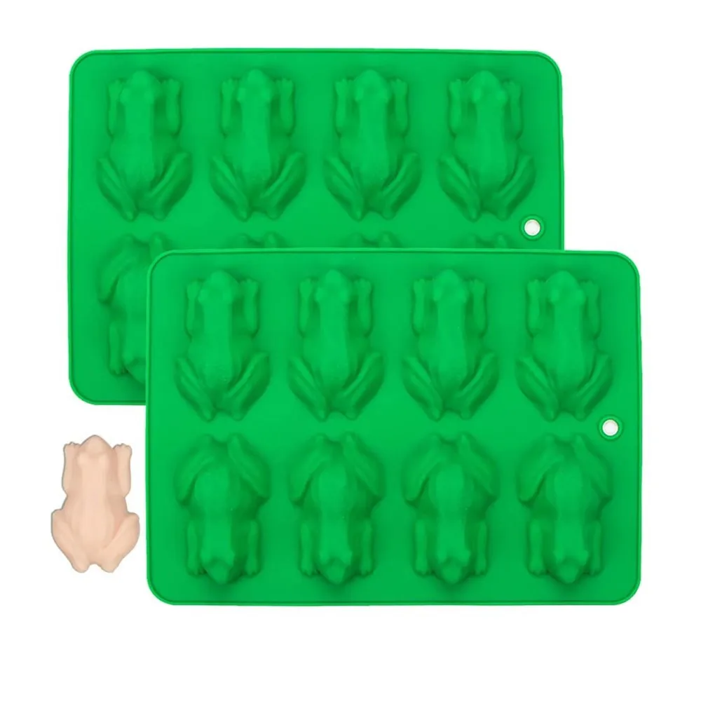 New Food Grade Durable Cute  2 Types Frog Silicone Chocolate Ice Molds 8 Cavity Frog Shaped Silicone Soap Cake Baking Molds